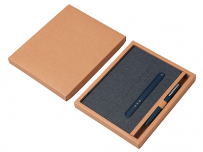 Блокнот А5 NotaBene с металлической шариковой ручкой и подставкой для телефона, темно-синий