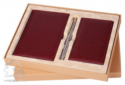 Подарочный набор Клерк: Ежедневник А6, горизонтальная визитница, записная книжка, ручка, флокированный ложемент