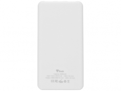 Портативное зарядное устройство Reserve с USB Type-C, 5000 mAh, белое, обратная сторона