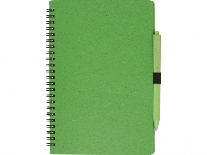 Блокнот А5 Toledo M с обложкой из пшеницы и пластика и шариковой ручкой, зеленый