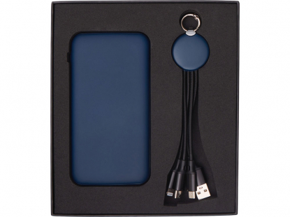 Набор из внешнего аккумулятора и универсального кабеля с подсветкой лого Reserve LED, 10000mAh, темно-синий