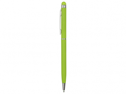Ручка-стилус металлическая шариковая Jucy Soft soft-touch, зеленое яблоко, вид сбоку