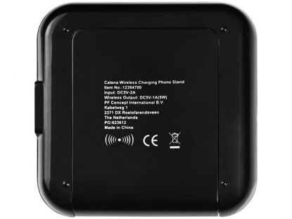 Беспроводное зарядное устройство-подставка для смартфона Catena, черное, вид сзади