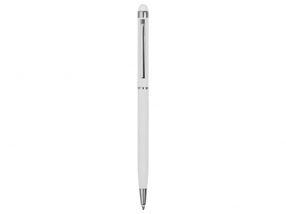 Ручка-стилус металлическая шариковая Jucy Soft soft-touch, белая, вид сзади