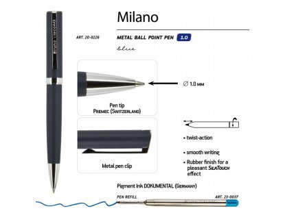 Ручка металлическая шариковая Milano, синия