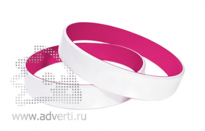 Силиконовый браслет, двухсторонний, белый с ярко-розовым