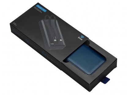 Внешний аккумулятор со встроенными кабелями Фрэйм Про, быстрая зарядка, 20000мач, темно-синий