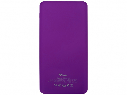 Портативное зарядное устройство Reserve с USB Type-C, 5000 mAh, фиолетовое, обратная сторона