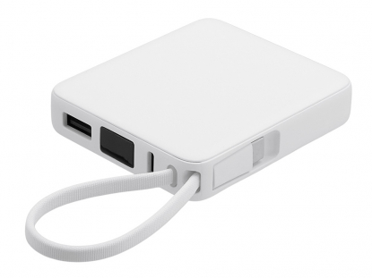 Внешний аккумулятор со встроенным кабелем USB-C Дэнси, 5000 мАч, белый