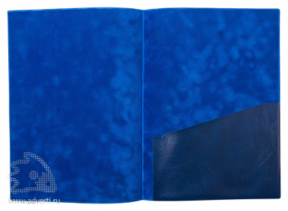 Папка с карманом из мягкой эко-кожи, формат А4, синяя, в открытом виде