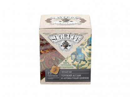 Чай в индивидуальных саше, 15 пакетиков, терпкий Ассам и ароматный Цейлон, бежевый