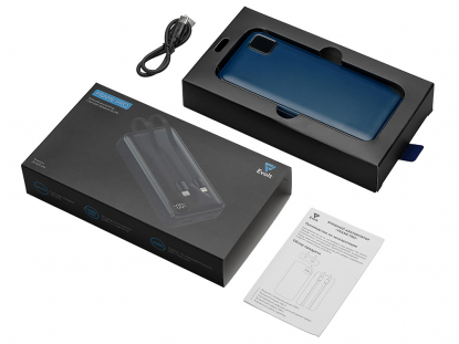 Внешний аккумулятор со встроенными кабелями Фрэйм Про, быстрая зарядка, 20000мач, темно-синий