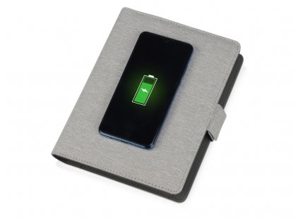 Органайзер с беспроводной зарядкой Powernote, 5000 mAh, светло-серый, пример использования