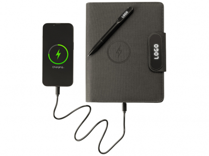 Подарочный набор Twilight, органайзер А5 с беспроводной зарядкой и металлическая шариковая ручка со светящимся логотипом