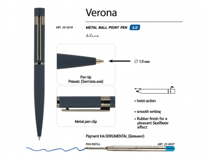Ручка металлическая шариковая Verona, синяя