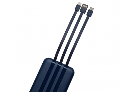 Магнитный беспроводной внешний аккумулятор со встроенными кабелями Мэни, 10000 мАч, темно-синий