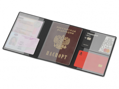 Обложка на магнитах для автодокументов и паспорта Favor, черная, пример использования