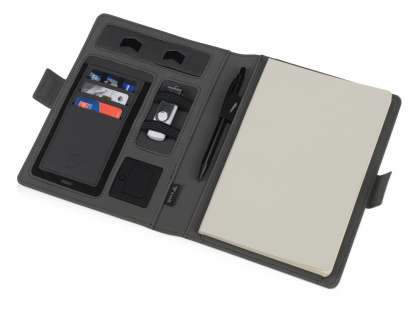 Органайзер с беспроводной зарядкой Powernote, 5000 mAh, светло-серый, открытый