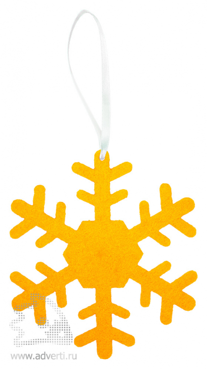 Игрушка новогодняя Снежинка 1 из фетра, оранжевая