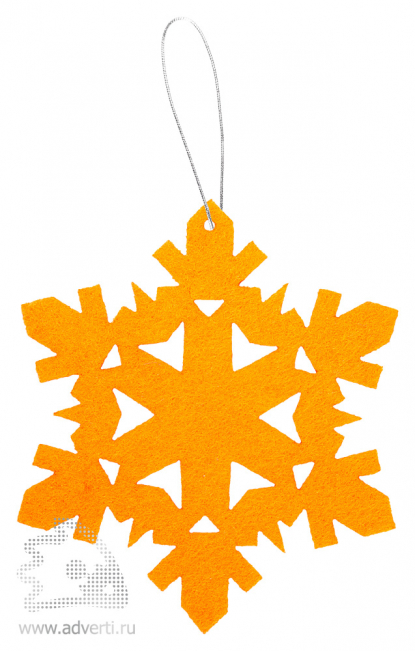 Игрушка новогодняя Снежинка 2 из фетра, оранжевая
