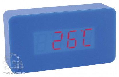 Часы Камас с датой, будильником и термометром, синие