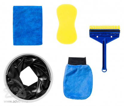 Набор для мойки автомобиля из 6 предметов: ведро, салфетка, губка, рукавица, скребок для мытья окон