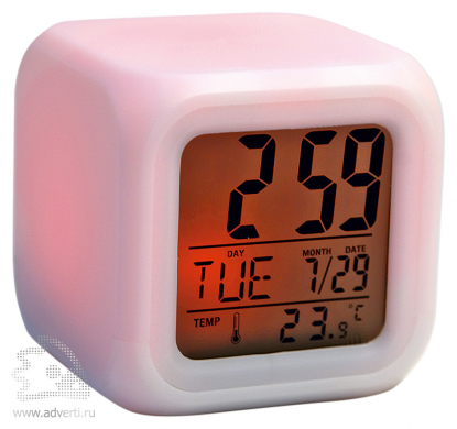  Часы Куб с термометром и меняющей цвет подсветкой, красная подсветка