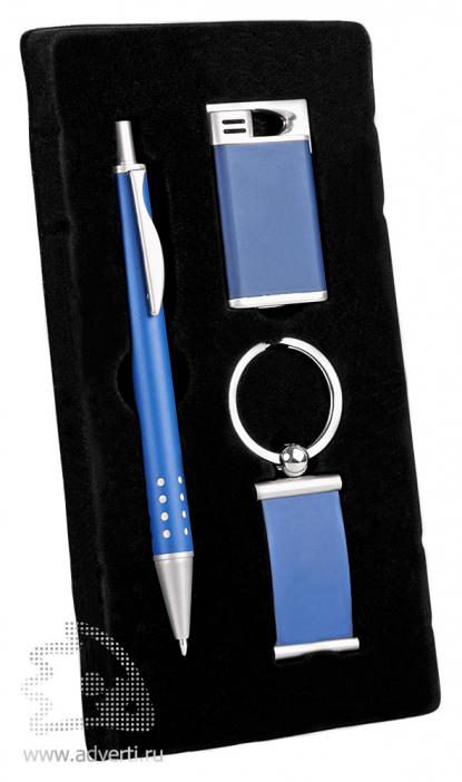 Набор: ручка, брелок, зажигалка Оревуар, синий
