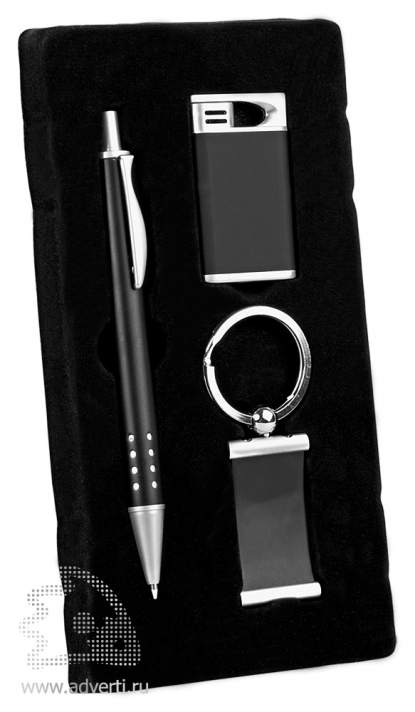 Набор: ручка, брелок, зажигалка Оревуар, черный