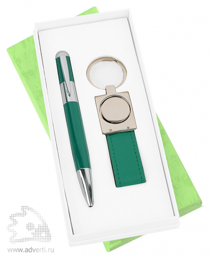 Набор: ручка, брелок Экрю, зеленый