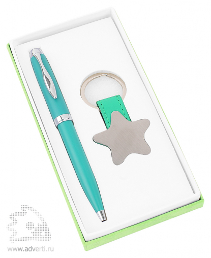 Набор Звезда: шариковая ручка, брелок, светло-зеленый