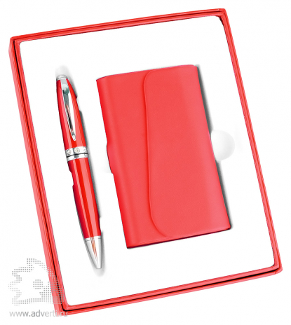 Набор: визитница, ручка Эстет, красный
