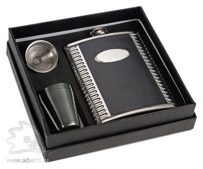 Набор: фляжка, воронка, 4 стаканчика Салерно, упаковка