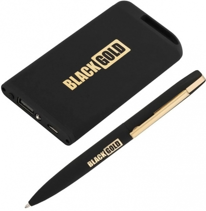 Набор ручка + зарядное устройство 4000 mAh в футляре, черное золото