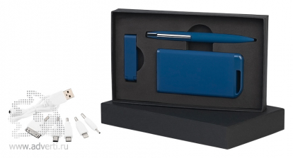 Набор ручка Mercury + флеш-карта Case + источник энергии Theta 4000 mAh в футляре, темно-синий
