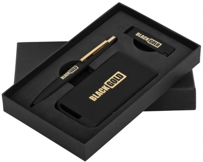 Набор ручка + флеш-карта 8Гб + зарядное устройство 4000 mAh в футляре, черное золото