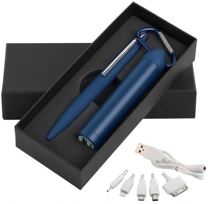 Набор ручка c флеш-картой + зарядное устройство 2800 mAh в футляре 2, темно-синий