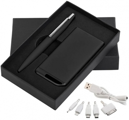 Набор ручка c флеш-картой + зарядное устройство 4000 mAh в футляре, черный