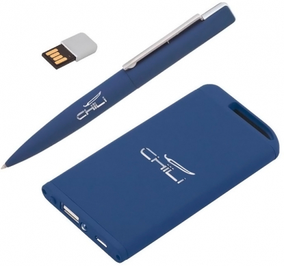 Набор ручка c флеш-картой + зарядное устройство 4000 mAh в футляре, общий вид