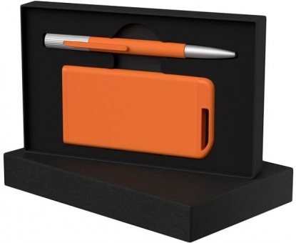 Набор ручка Clas + зарядное устройство 4000 mAh в футляре, оранжевый