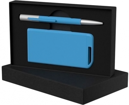 Набор ручка Clas + зарядное устройство 4000 mAh в футляре, голубой