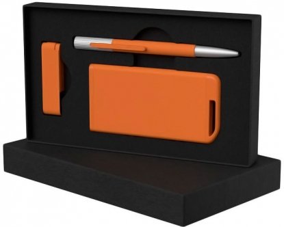 Набор ручка Clas + флеш-карта Case 8 Гб + зарядное устройство Theta 4000 mAh в футляре, оранжевый