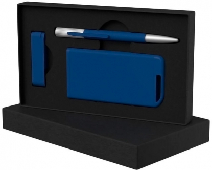 Набор ручка Clas + флеш-карта Case 8 Гб + зарядное устройство Theta 4000 mAh в футляре, синий