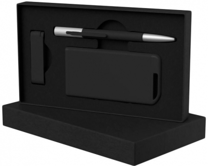 Набор ручка Clas + флеш-карта Case 8 Гб + зарядное устройство Theta 4000 mAh в футляре, черный