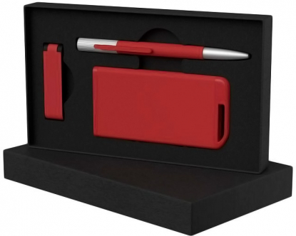Набор ручка Clas + флеш-карта Case 8 Гб + зарядное устройство Theta 4000 mAh в футляре, красный