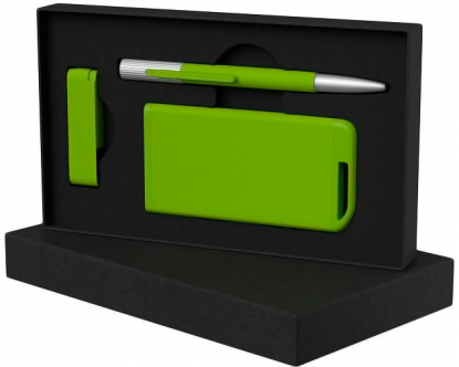 Набор ручка Clas + флеш-карта Case 8 Гб + зарядное устройство Theta 4000 mAh в футляре, зеленый