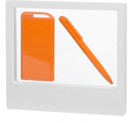 Набор ручка Callisto + зарядник Theta 4000 mAh в футляре, оранжевый