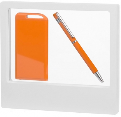 Набор ручка Mars + зарядник Theta 4000 mAh в футляре, оранжевый