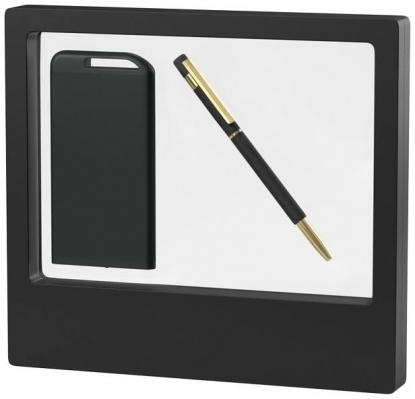 Набор ручка Star с золотым клипом + зарядник Theta 4000 mAh в футляре, черный футляр