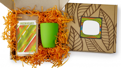 #ужеподарок Чай, картон и зелёный силикон, с оранжевым наполнителем